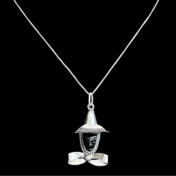 Vintage Taxco Mexico 960 sterling silver and carved black onyx witch pendant - Picture 2 of 10